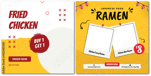 Tantalizing Food Menu for Fried Chicken and Ramen Social Media Promotion