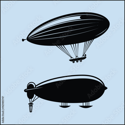 Silhouettes Set of Airship, Sky