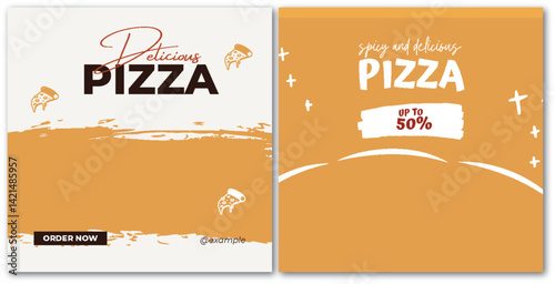 Eye-Catching Pizza Social Media Ad Templates with Tasty Food Illustration