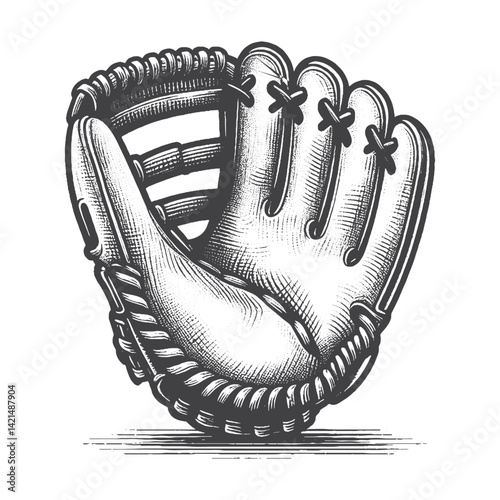 Vintage Hand-Drawn Catcher's Mitt Baseball Illustration – Classic Sports Engraved Style Vector for T-Shirts, Posters, Stickers, and Baseball Game Themes Apparel
