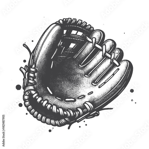 Vintage Hand-Drawn Catcher's Mitt Baseball Illustration – Classic Sports Engraved Style Vector for T-Shirts, Posters, Stickers, and Baseball Game Themes Apparel