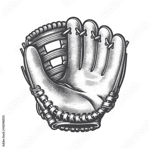 Vintage Hand-Drawn Catcher's Mitt Baseball Illustration – Classic Sports Engraved Style Vector for T-Shirts, Posters, Stickers, and Baseball Game Themes Apparel