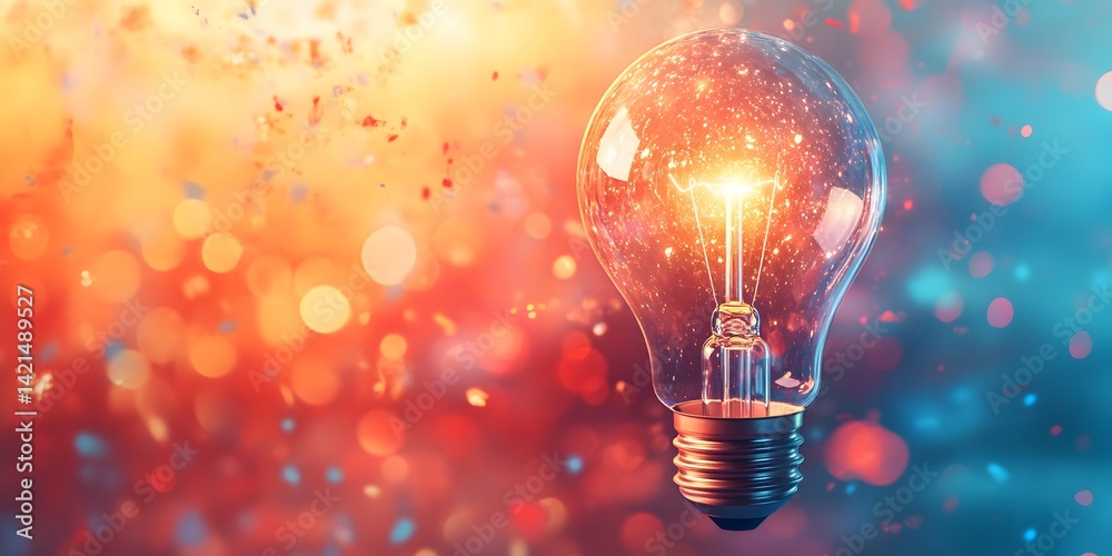 Luminous lightbulb against colorful bokeh and paint splatters symbolizing creativity, with a bright and energetic abstract background. Luminous lightbulb against colorful bokeh and paint splatters symbolizing creativity, with a bright and energetic abstract background.