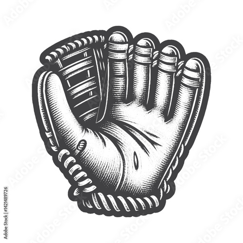 Vintage Hand-Drawn Catcher's Mitt Baseball Illustration – Classic Sports Engraved Style Vector for T-Shirts, Posters, Stickers, and Baseball Game Themes Apparel