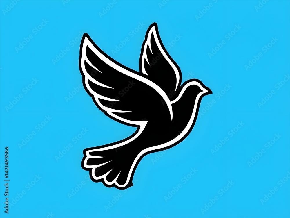 Fototapeta premium Flying dove illustration, black silhouette of dove bird in flight, minimalist dove artwork, peaceful, freedom, elegant, sketch, simple, vector, abstract, design, graphic, lineart, symbol