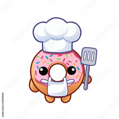 Funny illustration of cartoon donuts chef character