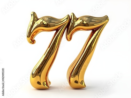 3d metallic realistic number 77 in golden bold calligraphy on a white background