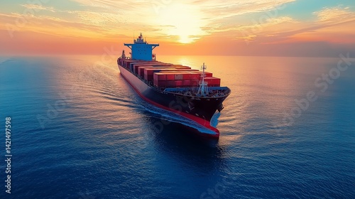 Container Ship Sunset Ocean Cargo Transportation Global Trade Maritime