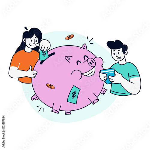 Saving Money with Piggy Bank Illustration