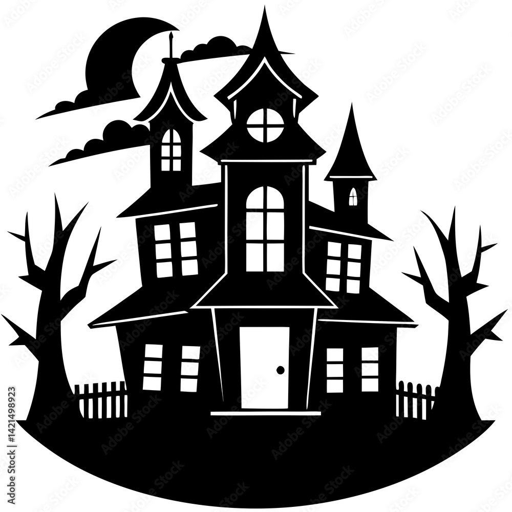 Spooky haunted house vector perfect for Halloween-themed digital designs and projects.