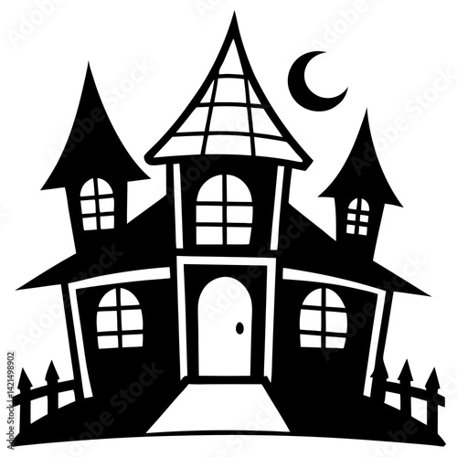 Spooky haunted house vector perfect for Halloween-themed digital designs and projects.