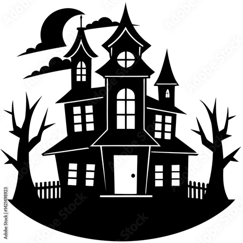 Spooky haunted house vector perfect for Halloween-themed digital designs and projects.
