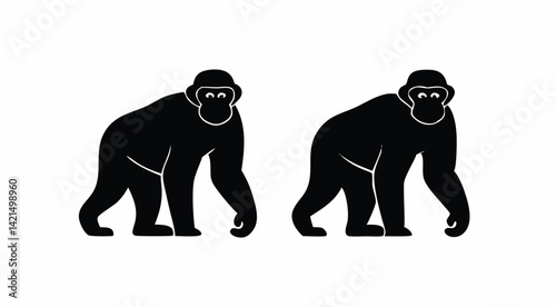 Silhouettes of Primates in Various Walking and Crouching Poses