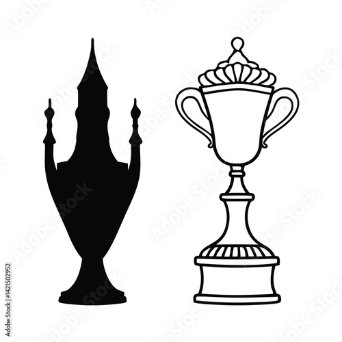 Trophy cup icon vector, trophy cup silhouette, white background.