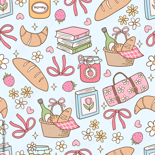 Coquette spring picnic seamless pattern Cottagecore background for fabric Digital paper