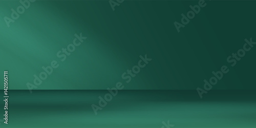 Abstract illuminated empty dark green room. Design template. 3d vector background