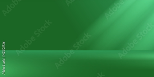 Abstract illuminated empty dark green room. Design template. 3d vector background