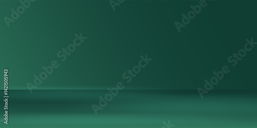Abstract illuminated empty dark green room. Design template. 3d vector background