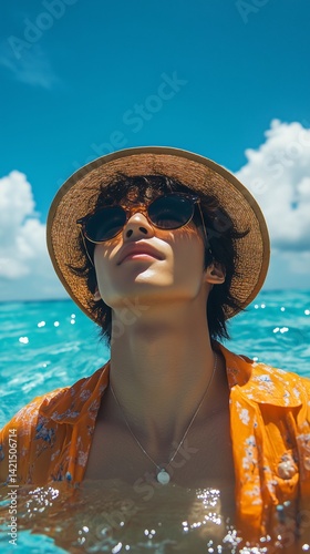 young asians man in the sea
