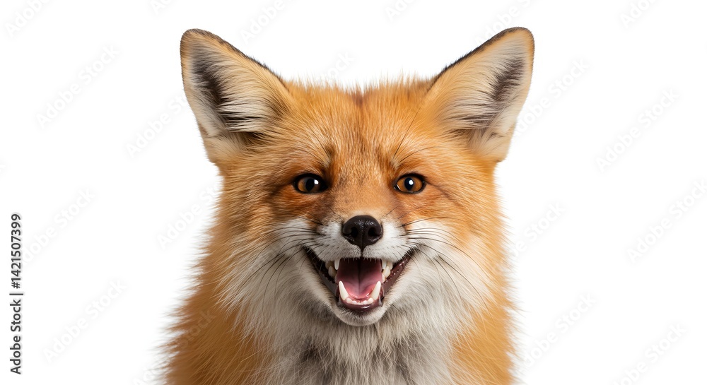 Obraz premium Smiling Red Fox Portrait Against White Background