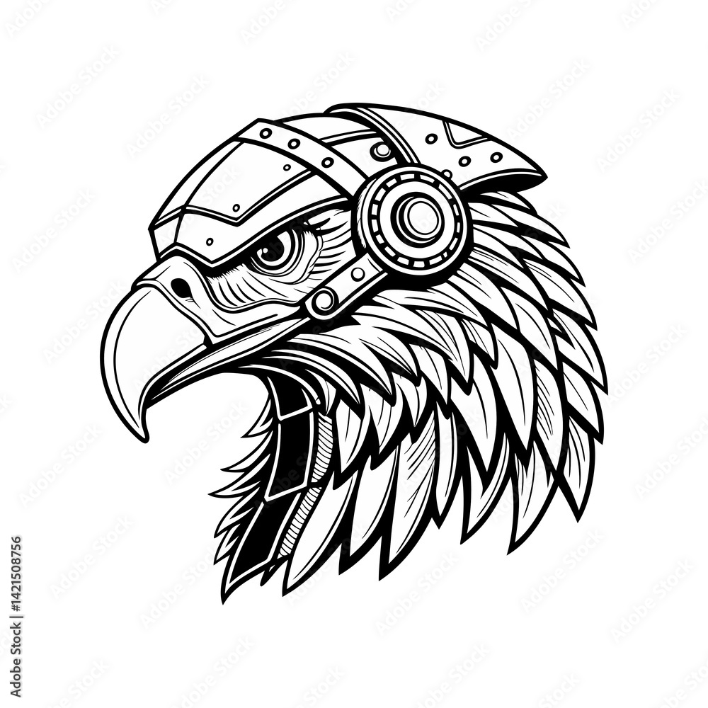 Obraz premium cybernetic robotic eagle head intricate mechanical 