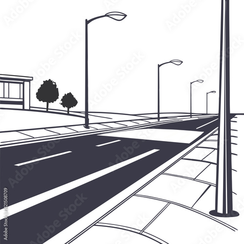 bold street pathway with lights, illustration vector graphics design 