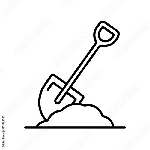 Snow Shovel with Pile of Snow in Minimalist Line Art  