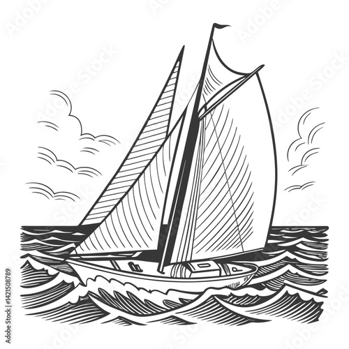 Majestic yacht sailing ship with large sails cru vector silhouette 