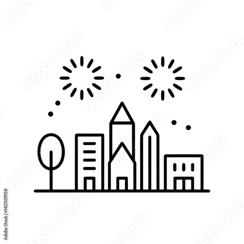 Night city skyline with fireworks celebrating New Year  