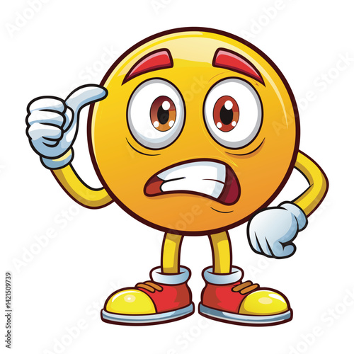 Confused, worried cartoon emoji with a surprised expression