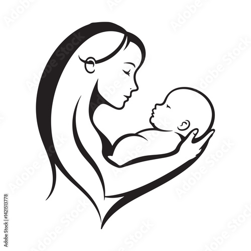 Mother with her baby heart vector illustration. Love logo symbol vector illustration