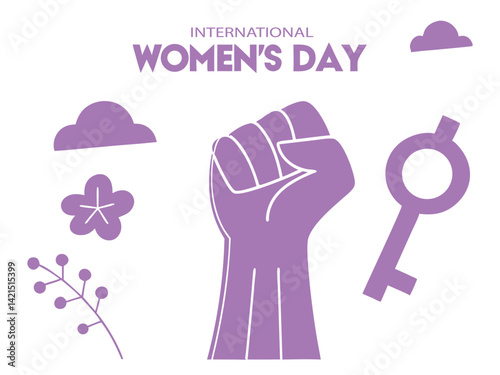 Feminist Fist Symbol for International Women’s Day. Empowerment Graphic with Key and Raised Hand. Bold Women’s Day Illustration Featuring Equality Icon.