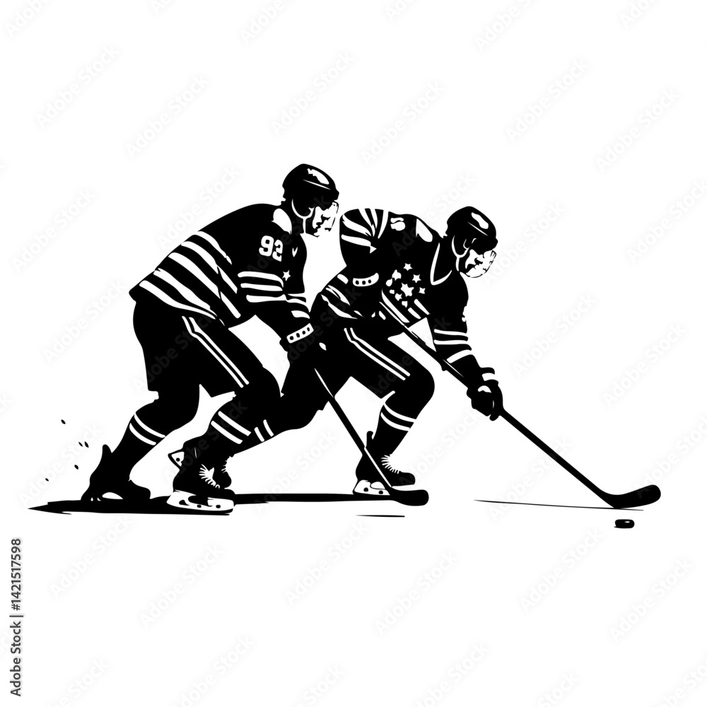 Obraz premium Hockey player silhouette, hockey, sport, ice, player, silhouette, vector, stick, winter, game, ski, illustration, team, ice hockey, puck, competition, sports, athlete, goalie, goal, people, skier, ska