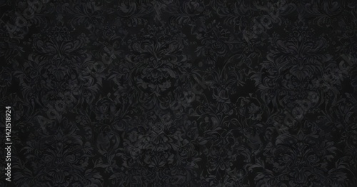 Deep black gothic damask, seamless wallpaper with rich floral details, wallpaper, seamless, rich