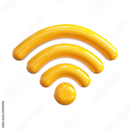 3D Render of Glossy Yellow Wifi Symbol on Transparent Background. wifi icon, 3d wifi icon.