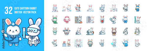32 Cute Cartoon Rabbit Doctor Vector Pack