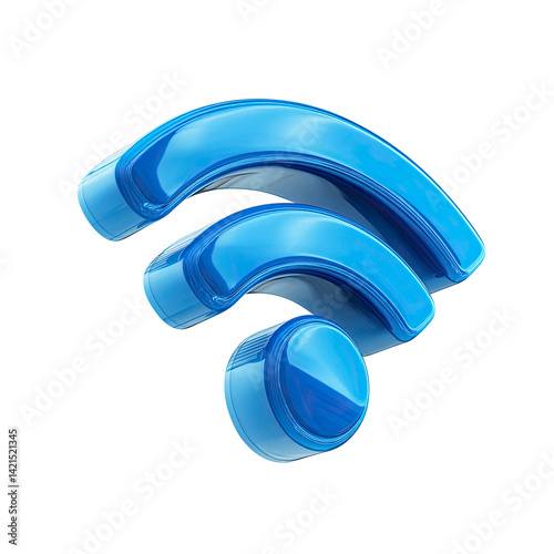 3D Render of a Glossy Blue Wifi Symbol on Transparent Background. wifi icon, 3d wifi icon.