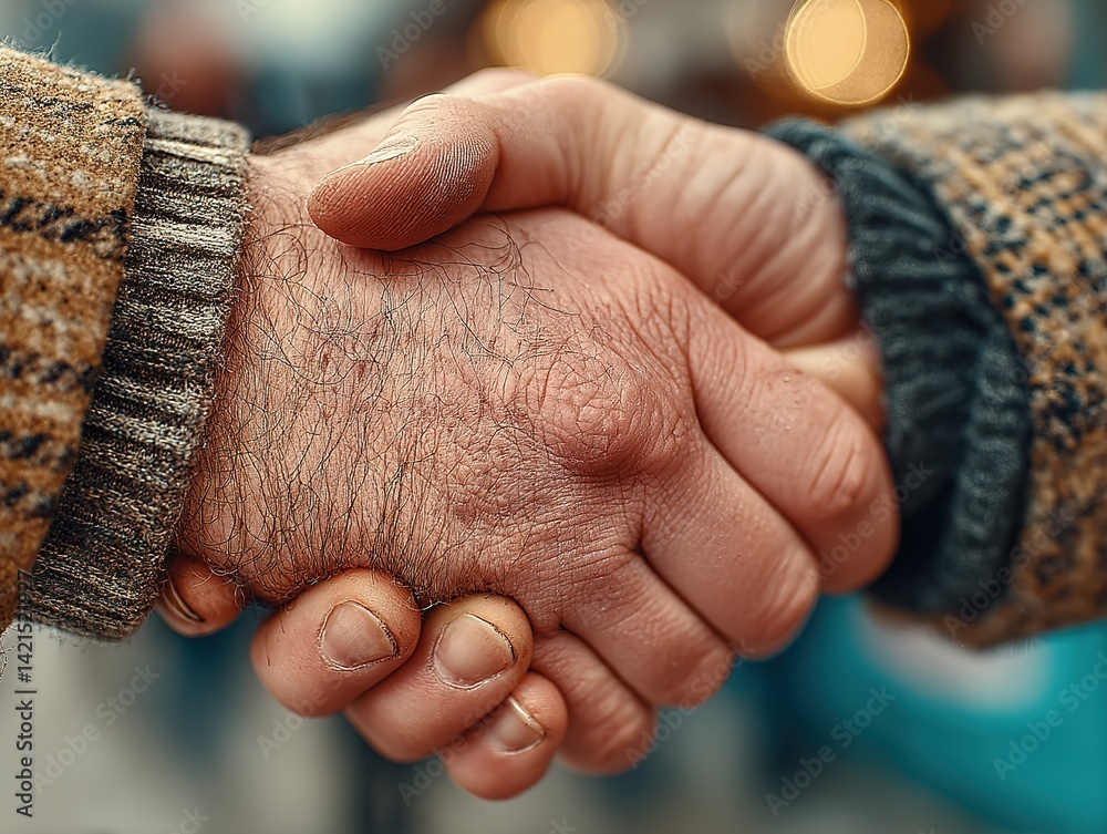 Fototapeta premium Close-up of two people shaking hands in a gesture of agreement.