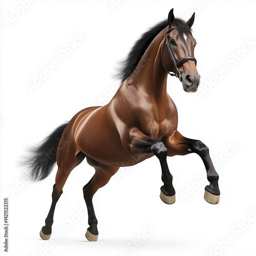 Gymnastic vault horse in mid-air jump against a crisp white background showcasing strength and athleticism