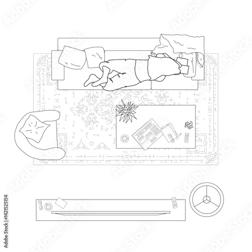 Architectural Drawings, people plan vector in park out door illustration, top view, Minimal style hand drawn, set elements for architecture and landscape design. Sections, Elevations, Floor Plans.