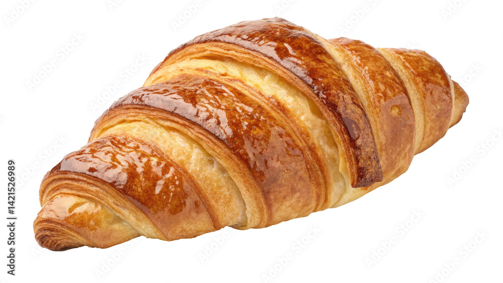 Golden, flaky croissant with shiny, crisp crust, isolated on transparency background, showcasing its classic layers and buttery texture. Perfect for breakfast or snack Golden, flaky croissant with shiny, crisp crust, isolated on transparency background, showcasing its classic layers and buttery texture. Perfect for breakfast or snack