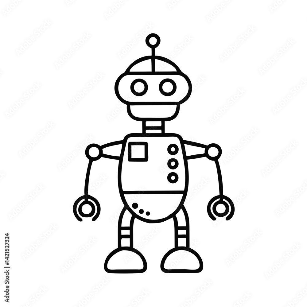 Simple line art robot character standing Simple line art robot character standing