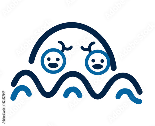 Abstract waves illustration showing worried characters in water  