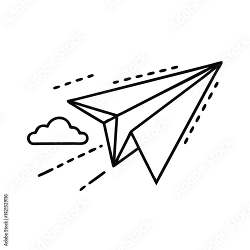 Paper airplane flying through the clouds in a minimalist style  