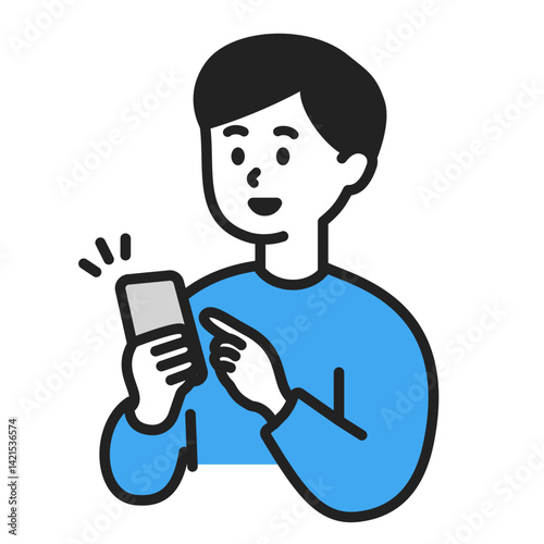 スマートフォンを操作する若い男性のシンプルなイラスト素材
