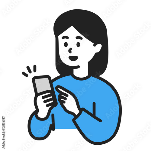 スマートフォンを操作する若い女性のシンプルなベクターイラスト素材
