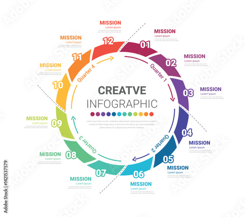 Template presentation 4 quarter, calendar presentation 12 months, Infographic Timeline can be used for workflow, process diagram, flow chart.