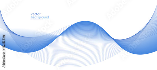 Curve shape flow vector abstract background in light blue gradient, dynamic and speed concept, futuristic technology or motion art.