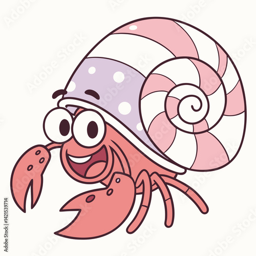 Cute Hermit Crab with Spiral Shell – Cartoon Sticker Style