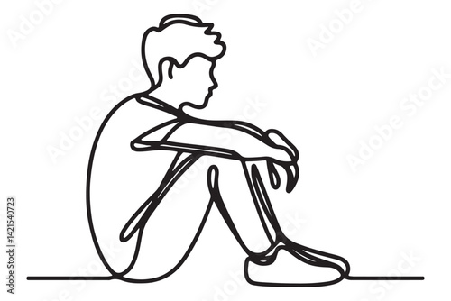 Pensive Young Man Sitting Illustration for Contemplative Designs